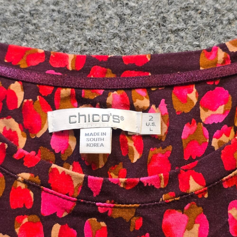 Chicos Top Womens Size Large Purple Red Abstract Print Long Sleeve Soft Casual - Picture 3 of 9